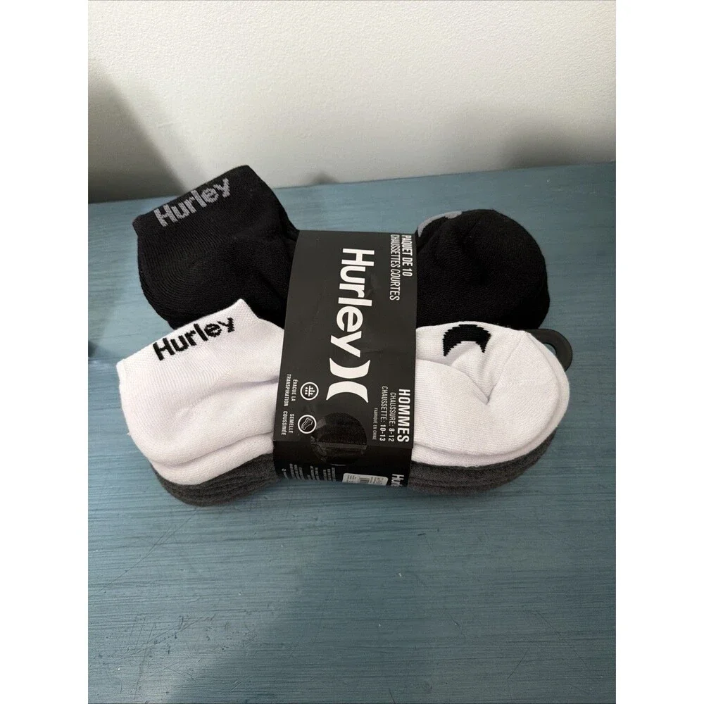 Hurley Ultra Soft Cushioned Quarter Crew Socks 10 Pairs Men 10-13 Sock 8-12 Shoe